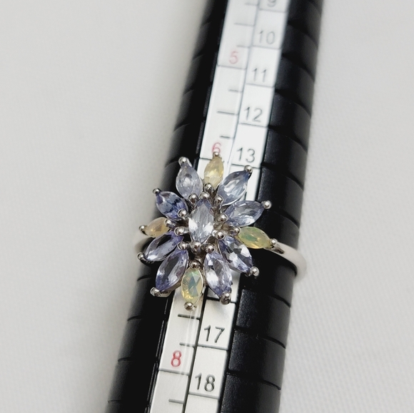 Genuine Tanzanite and Ethiopian Opal 925  Solid Sterling Silver Ring Size 7 - Picture 5 of 5